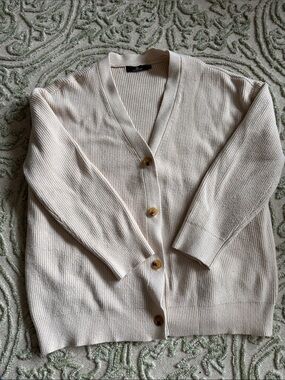 Neutral Ivory V-Neck Button Cardigan Sweater